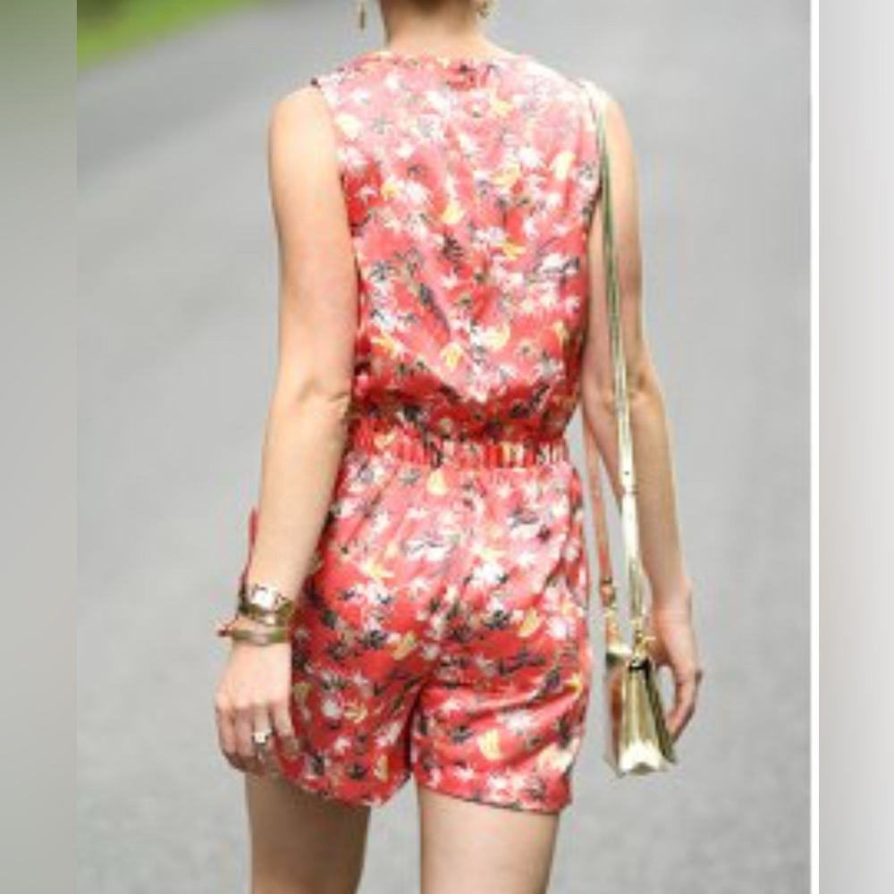 Peter Som For Design Nation Tropical Banana Print Satin Coral Romper Size 14 - Picture 4 of 9